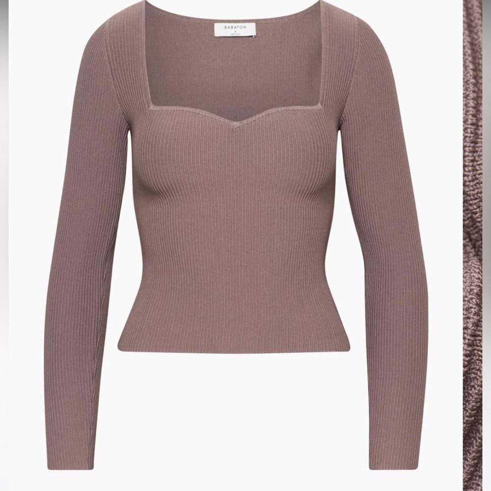Aritzia Babaton Sculpt Knot Sweetheart Longsleeve Limited Edition Taupe